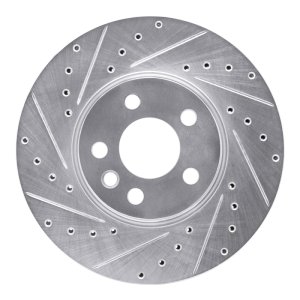 Volkswagen EuroVan Brake Rotor (1) - Front Left - R1 Concepts - Drilled & Slotted - Silver - `01-`03